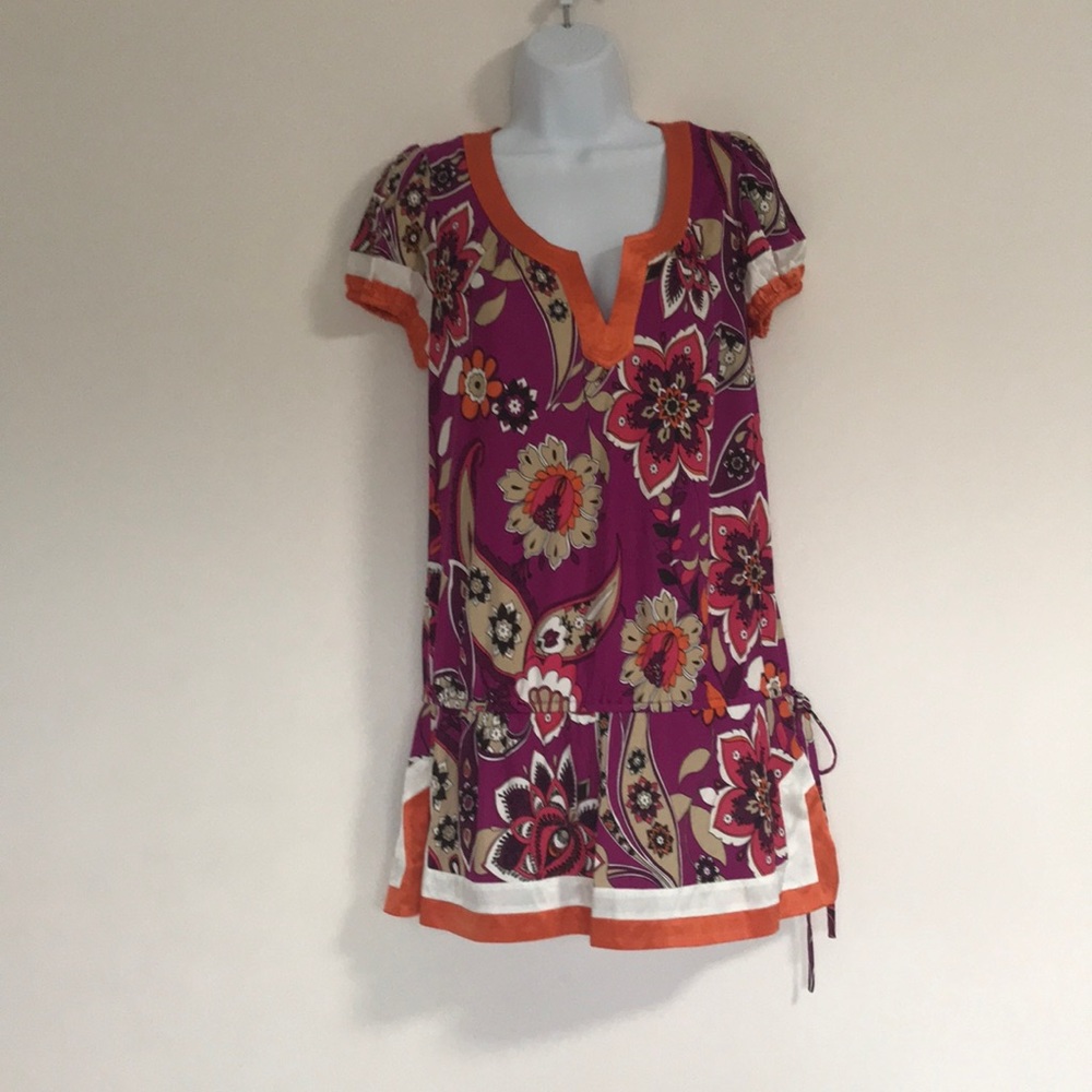 Bebe silk short sleeve printed tunic